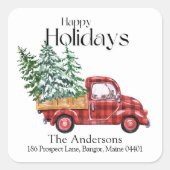 クリスマスヴィンテージレッドトラック差出人住所 スクエアシール (正面)