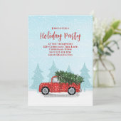 クリスマスヴィンテージレッドトラック素朴冬パーティー 招待状 (スタンド正面)