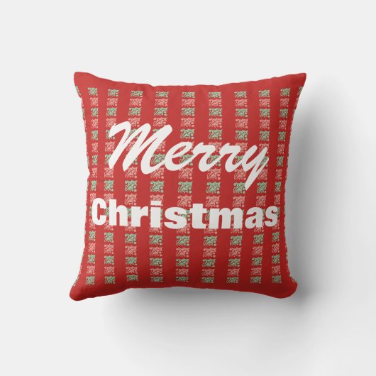 クリスマスヴィンテージレッド市松模様にホリー クッション (裏面)