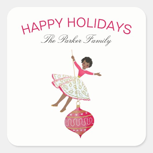 クリスマスヴィンテージレトロガールスイングオンオーナメント スクエアシール (正面)
