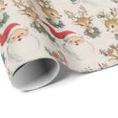 クリスマスヴィンテージレトロサンタトナカイクリスマスプレゼント ラッピングペーパー (ロールコーナー)