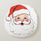 クリスマスヴィンテージレトロサンタ節シンプル白 ラウンドクッション (正面)