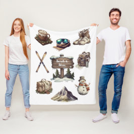 クリスマスヴィンテージレトロスキーカップル屋外ホワイト フリースブランケット