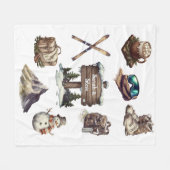 クリスマスヴィンテージレトロスキーカップル屋外ホワイト フリースブランケット (正面(横))