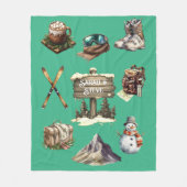 クリスマスヴィンテージレトロスキーカップル屋外ミントグリーン フリースブランケット (正面)