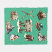 クリスマスヴィンテージレトロスキーカップル屋外ミントグリーン フリースブランケット (正面(横))