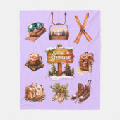 クリスマスヴィンテージレトロスキーカップル屋外ラベンダー フリースブランケット (正面)