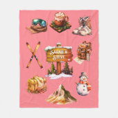 クリスマスヴィンテージレトロスキーカップル屋外赤面ピンク フリースブランケット (正面)