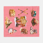 クリスマスヴィンテージレトロスキーカップル屋外赤面ピンク フリースブランケット (正面(横))