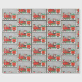 クリスマスヴィンテージレトロトレインサンタ ラッピングペーパー (フラット)