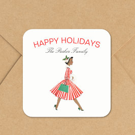 クリスマスヴィンテージレトロドレスの女性 スクエアシール