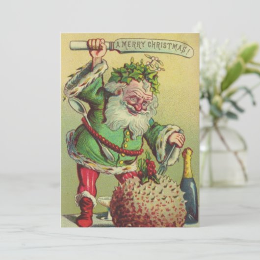 クリスマスヴィンテージレトロナイフ付き不気味な小妖精や小人 シーズンカード (スタンド正面)