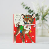 クリスマスヴィンテージレトロ鹿先生葉書 シーズンポストカード (スタンド正面)