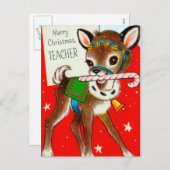 クリスマスヴィンテージレトロ鹿先生葉書 シーズンポストカード (正面/裏面)