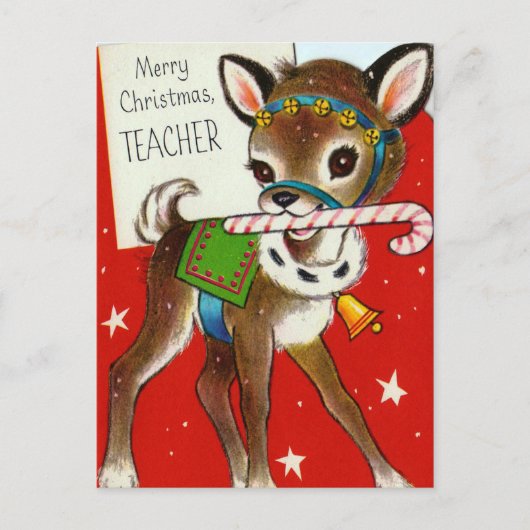 クリスマスヴィンテージレトロ鹿先生葉書 シーズンポストカード (正面)