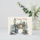 クリスマスヴィンテージ冬シーンハッピーホリデー ポストカード (スタンド正面)