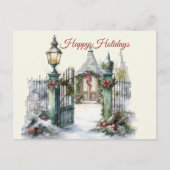 クリスマスヴィンテージ冬シーンハッピーホリデー ポストカード (正面)