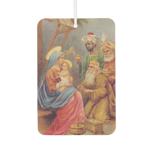 クリスマスヴィンテージ出生イエスイラストレーション カーエアーフレッシュナー (正面)