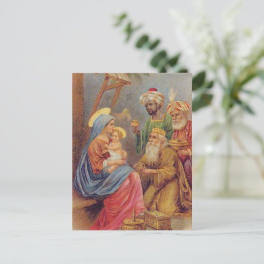 クリスマスヴィンテージ出生イエスイラストレーション シーズンポストカード (スタンド正面)