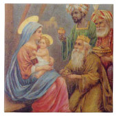 クリスマスヴィンテージ出生イエスイラストレーション タイル (正面)