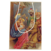 クリスマスヴィンテージ出生イエスイラストレーション ミディアムペーパーバッグ (裏面)