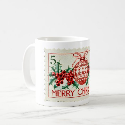 クリスマスヴィンテージ切手 コーヒーマグカップ (正面左)