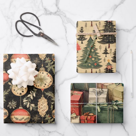 クリスマスヴィンテージ包装紙 ラッピングペーパーシート (正面)