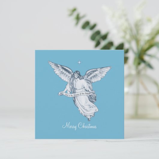 クリスマスヴィンテージ天使とメッセージ付きライトブルー (スタンド正面)
