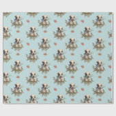 クリスマスヴィンテージ子犬ほこりっぽい青いパターン ラッピングペーパー (フラット)