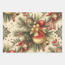 クリスマスヴィンテージ応援パターン ラッピングペーパーシート