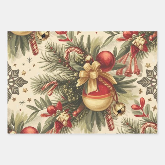 クリスマスヴィンテージ応援パターン ラッピングペーパーシート (正面)