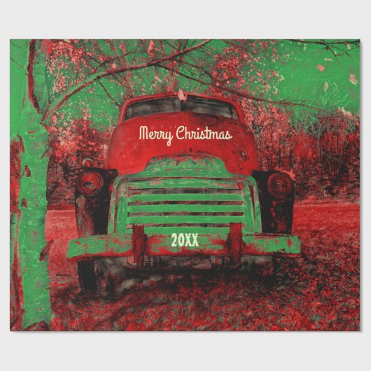 クリスマスヴィンテージ明るい赤素朴緑トラック= ラッピングペーパー (フラット)