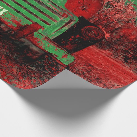 クリスマスヴィンテージ明るい赤素朴緑トラック= ラッピングペーパー (角)