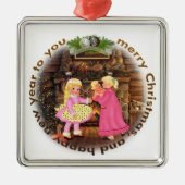 クリスマスヴィンテージ炉 メタルオーナメント (正面)