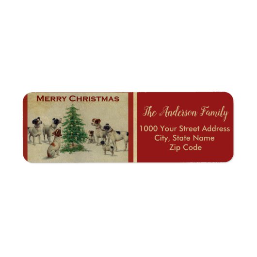 クリスマスヴィンテージ犬リターンラベル ラベル (正面)
