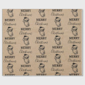 クリスマスヴィンテージ白黒クラフトサンタクロース ラッピングペーパー (フラット)