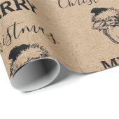 クリスマスヴィンテージ白黒クラフトサンタクロース ラッピングペーパー (ロールコーナー)