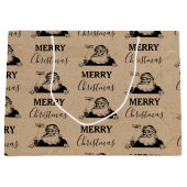 クリスマスヴィンテージ白黒クラフトサンタクロース ラージペーパーバッグ (正面)