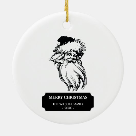 クリスマスヴィンテージ白黒サンタクロース セラミックオーナメント (裏面)