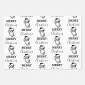 クリスマスヴィンテージ白黒サンタクロース ラッピングペーパーシート (正面3)