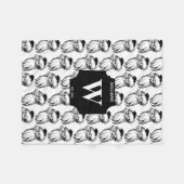 クリスマスヴィンテージ白黒サンタモノグラムの フリースブランケット (正面(横))