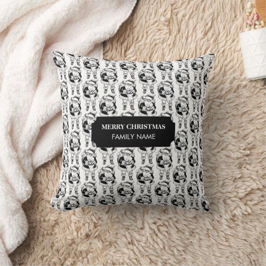 クリスマスヴィンテージ白黒サンタ名前をカスタムする クッション (ブランケット)