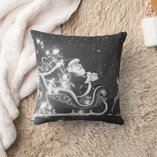 クリスマスヴィンテージ白黒サンタ クッション (ブランケット)