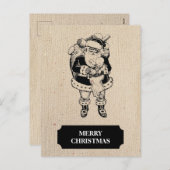 クリスマスヴィンテージ白黒サンタ&ベビーギフト シーズンポストカード (正面/裏面)