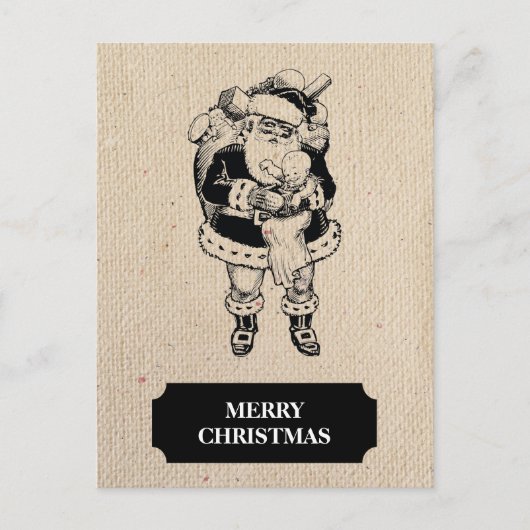 クリスマスヴィンテージ白黒サンタ&ベビーギフト シーズンポストカード (正面)