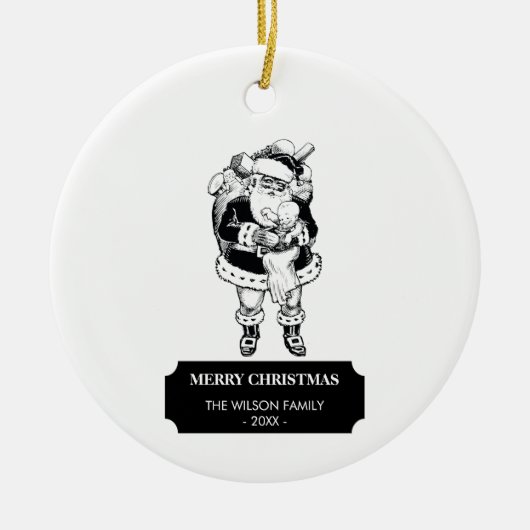クリスマスヴィンテージ白黒サンタ&ベビー セラミックオーナメント (正面)