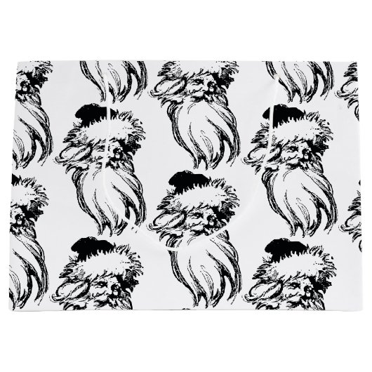 クリスマスヴィンテージ白黒サンタ ラージペーパーバッグ (正面)