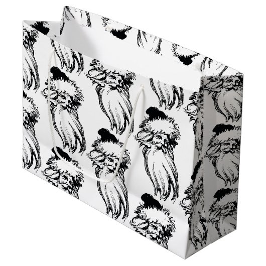 クリスマスヴィンテージ白黒サンタ ラージペーパーバッグ (正面アングル)