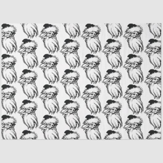 クリスマスヴィンテージ白黒サンタ 薄葉紙 (正面)