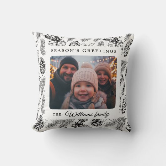 クリスマスヴィンテージ白黒フォト装飾用クッション クッション (正面)